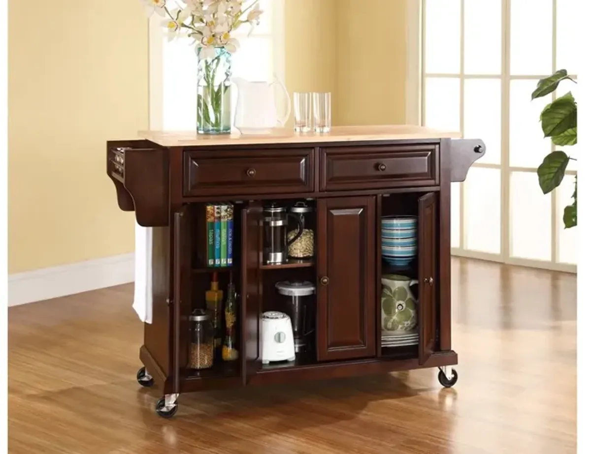 Natural Wood Top Kitchen Cart/Island in Vintage Mahogany