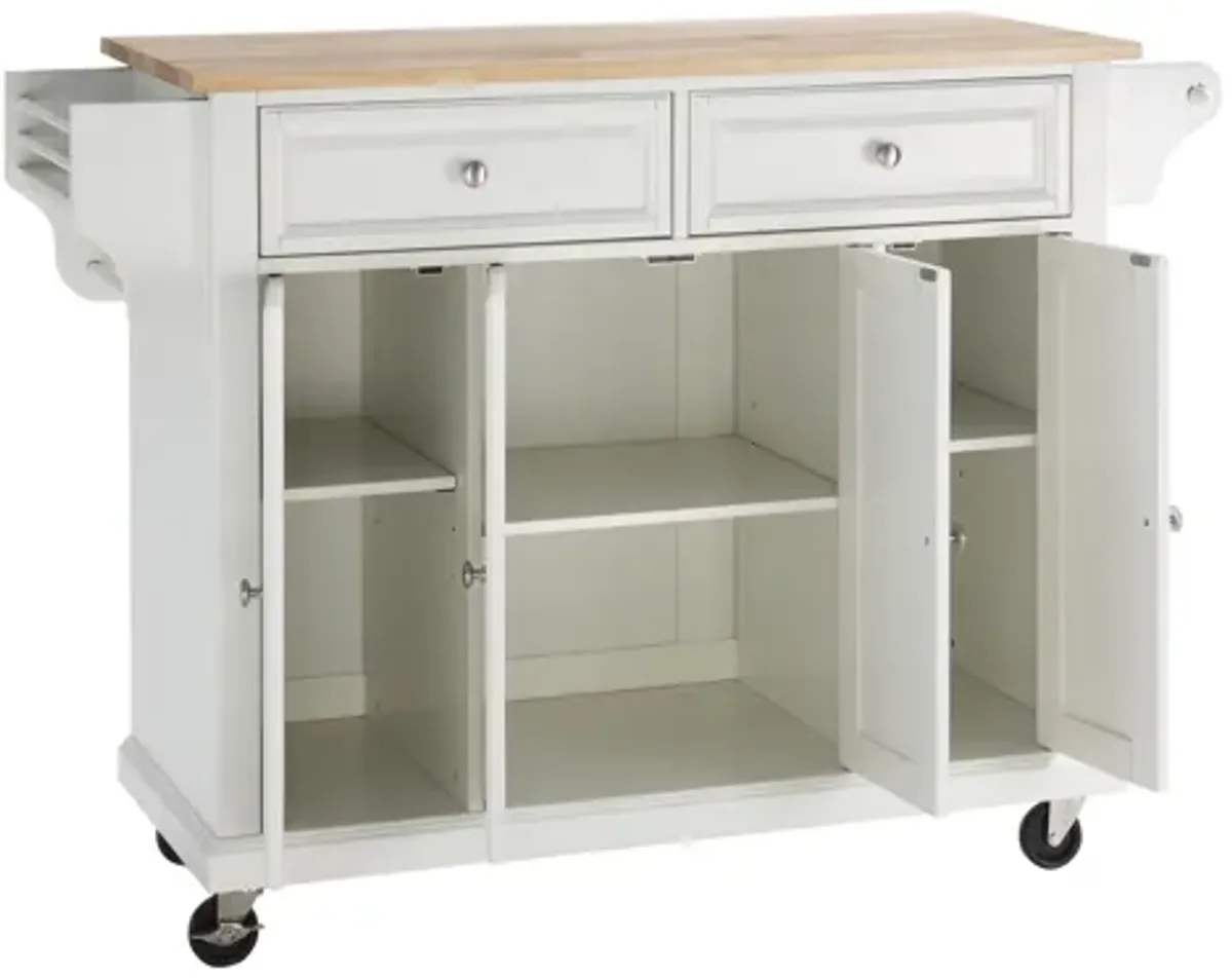 Natural Wood Top Kitchen Cart/Island in White