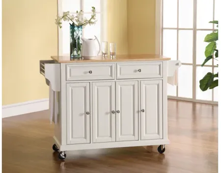 Natural Wood Top Kitchen Cart/Island in White