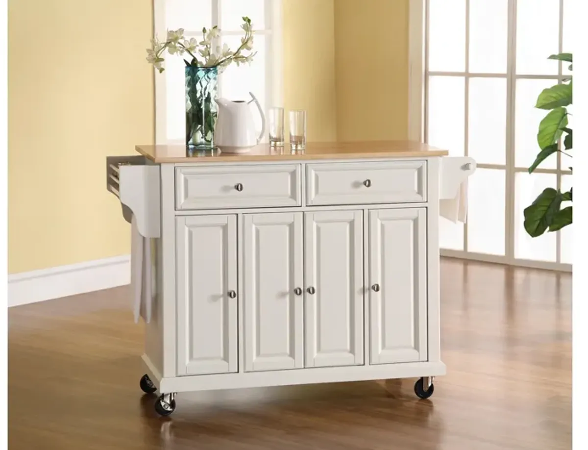 Natural Wood Top Kitchen Cart/Island in White