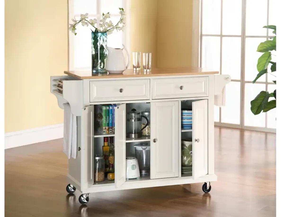 Natural Wood Top Kitchen Cart/Island in White