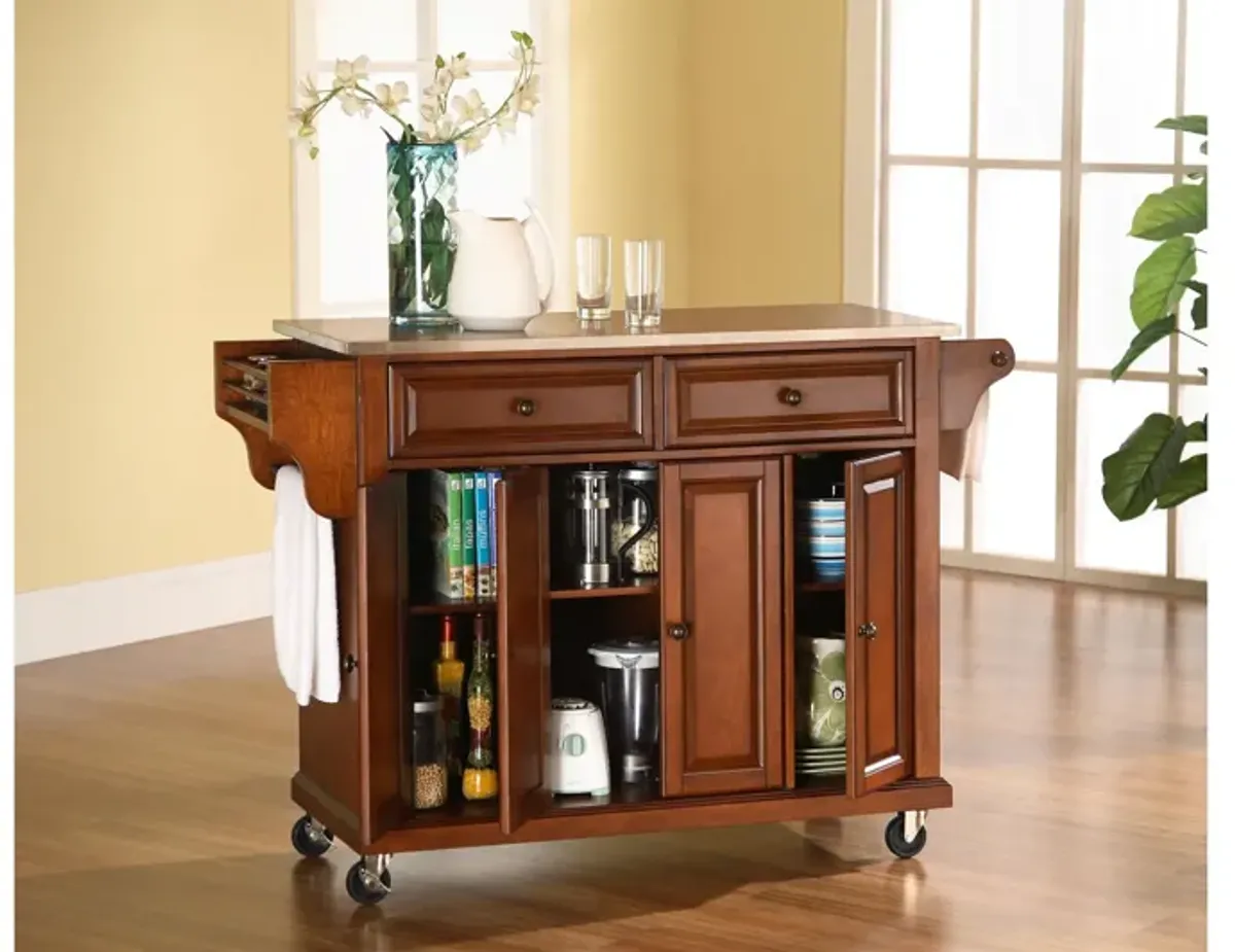 Stainless Steel Top Kitchen Cart/Island in Classic Cherry