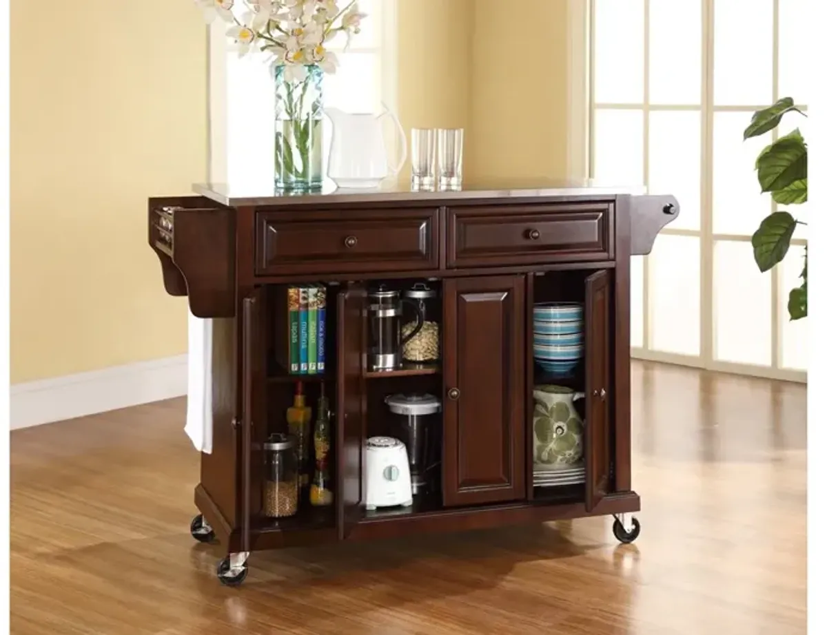 Stainless Steel Top Kitchen Cart/Island in Vintage Mahogany