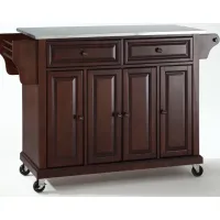 Stainless Steel Top Kitchen Cart/Island in Vintage Mahogany