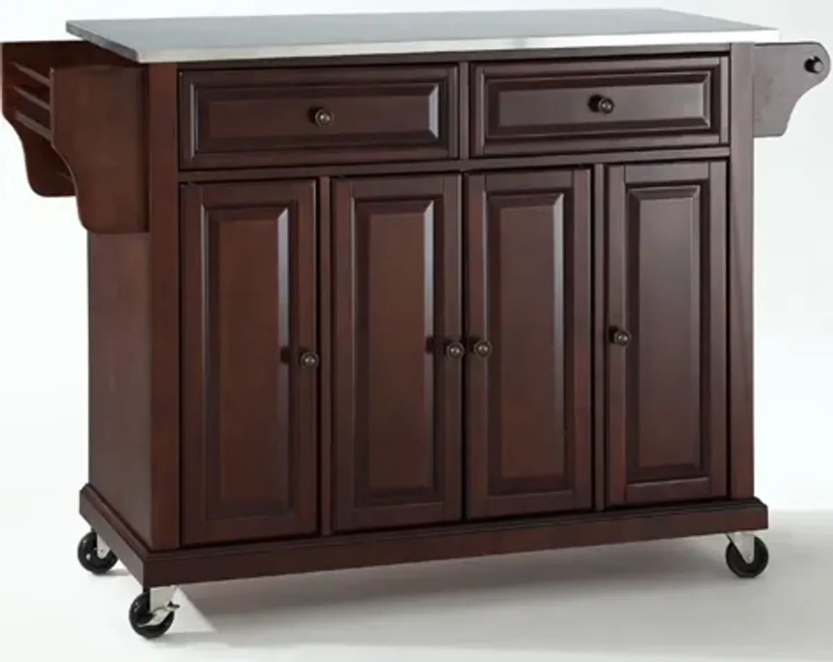 Stainless Steel Top Kitchen Cart/Island in Vintage Mahogany