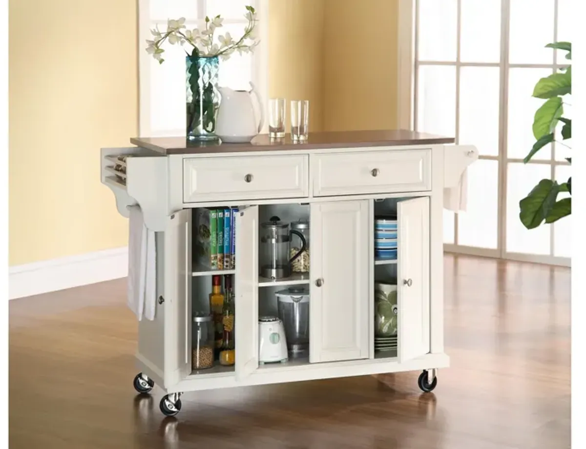 Stainless Steel Top Kitchen Cart/Island in White