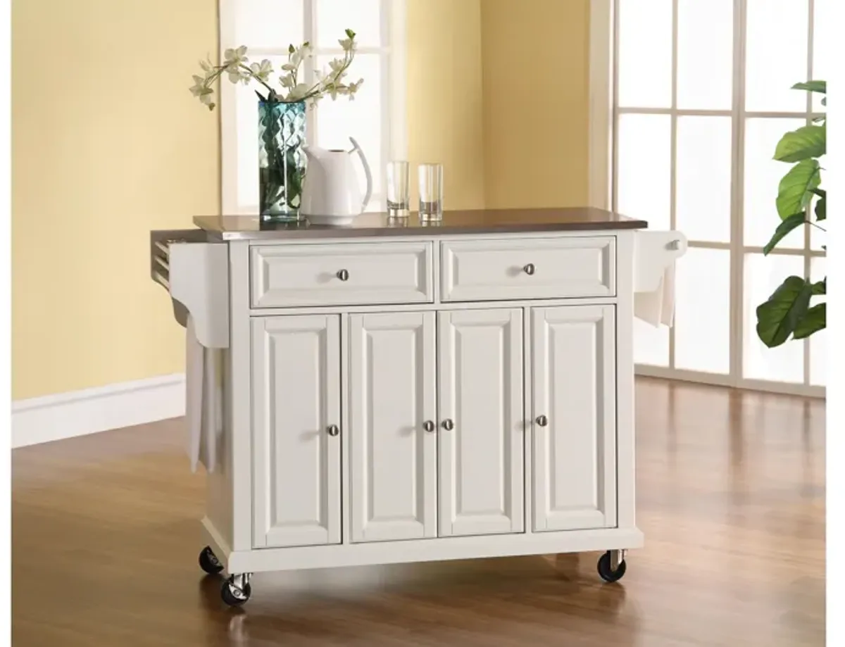 Stainless Steel Top Kitchen Cart/Island in White