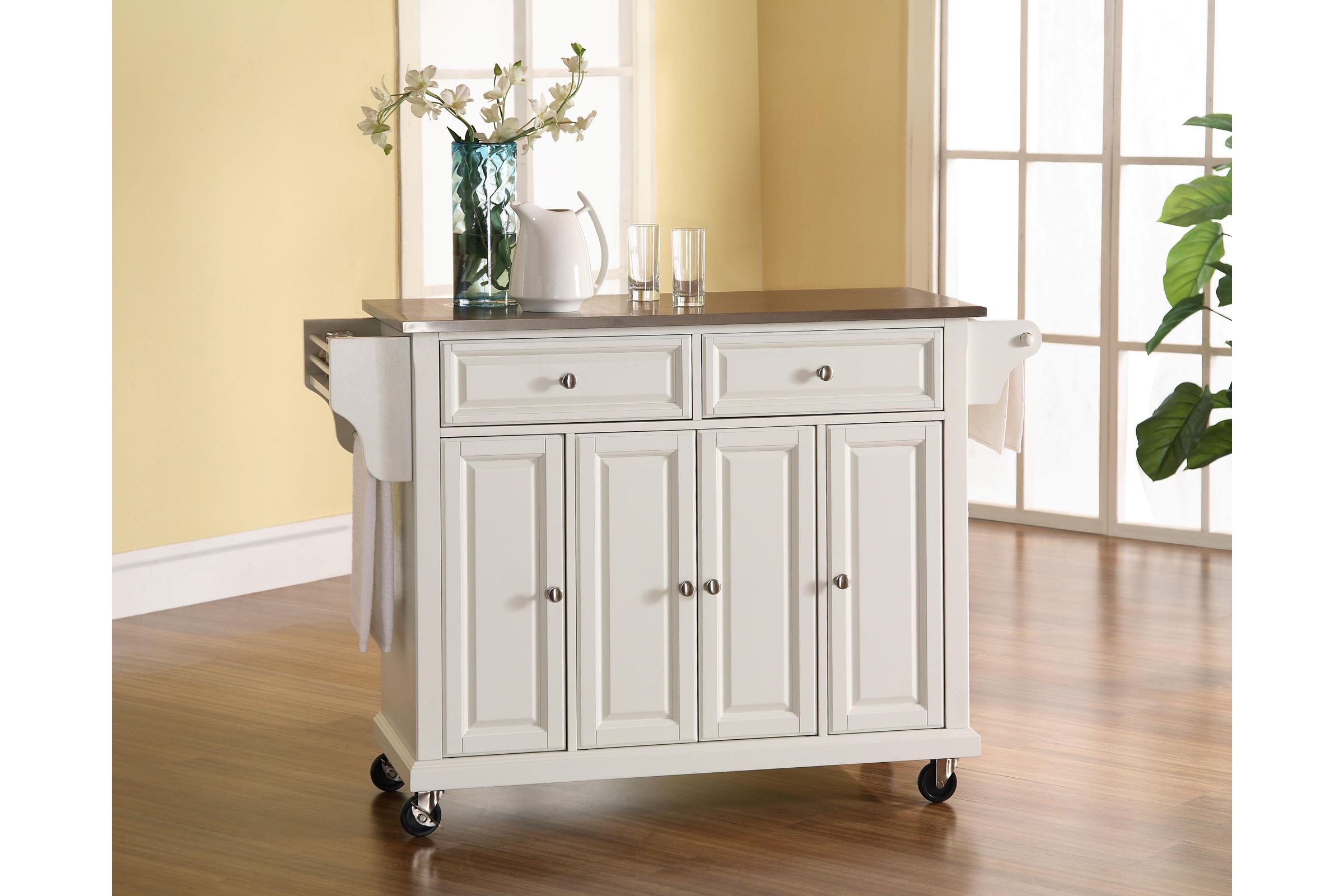 Stainless Steel Top Kitchen Cart/Island in White