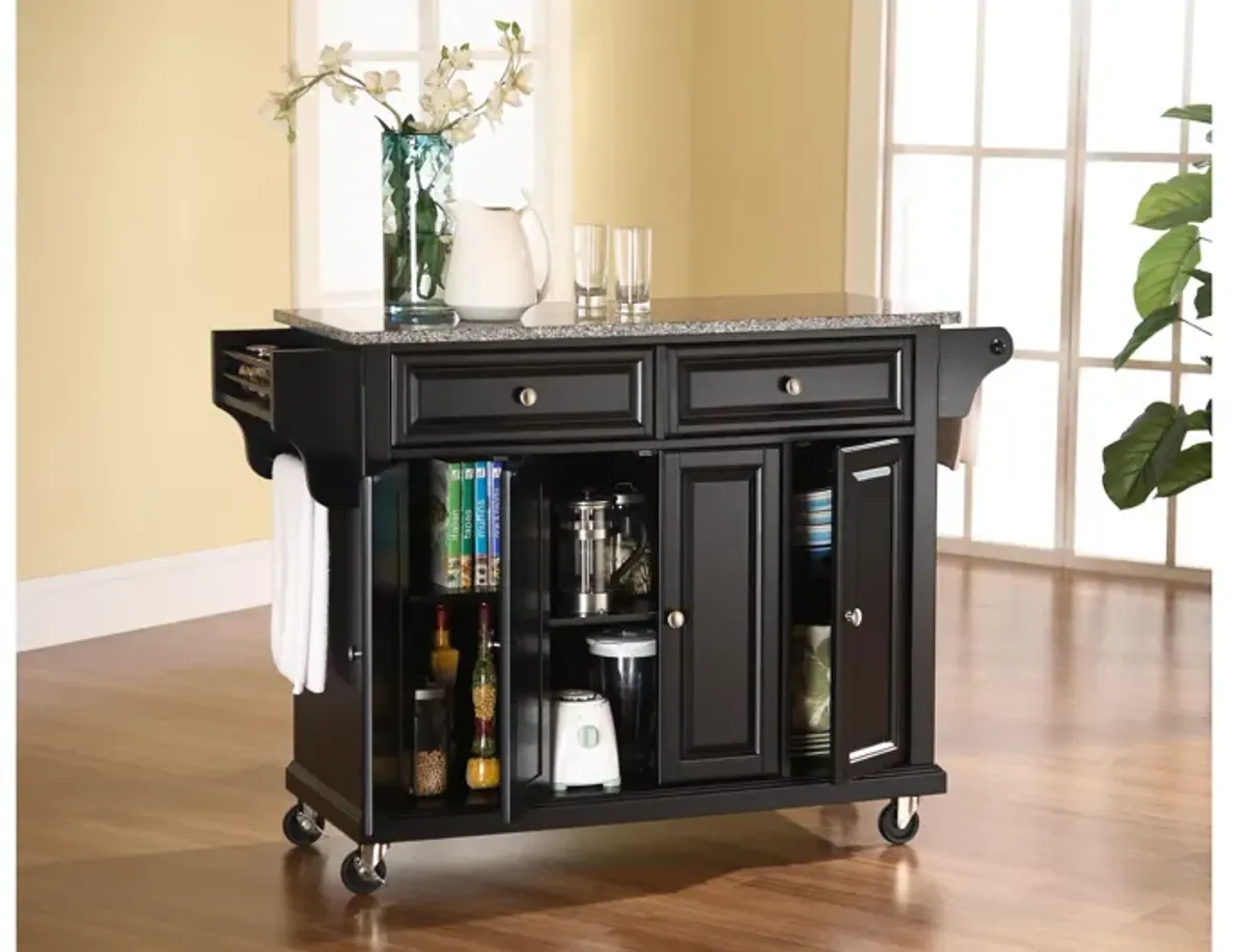 Solid Granite Top Kitchen Cart/Island in Black