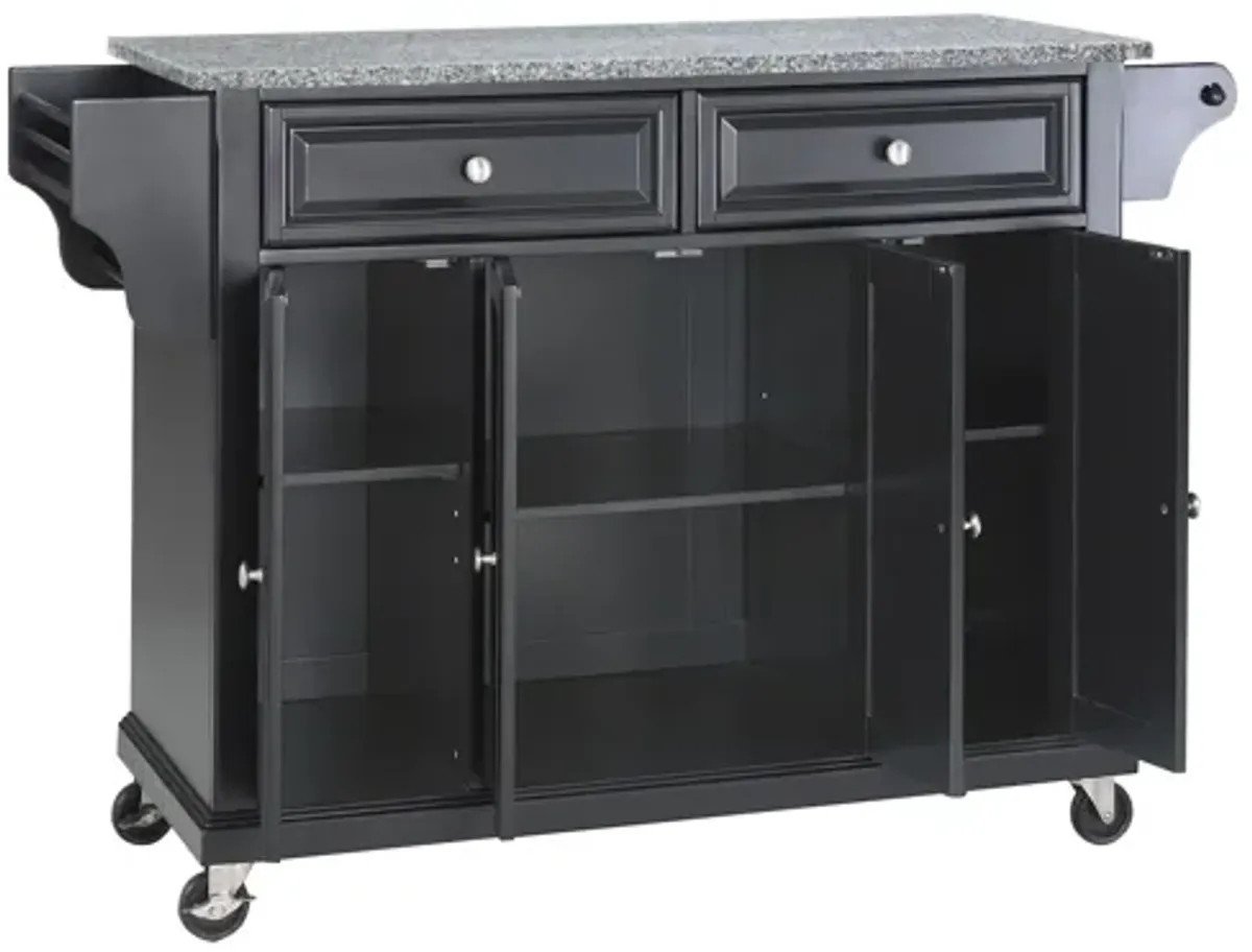 Solid Granite Top Kitchen Cart/Island in Black