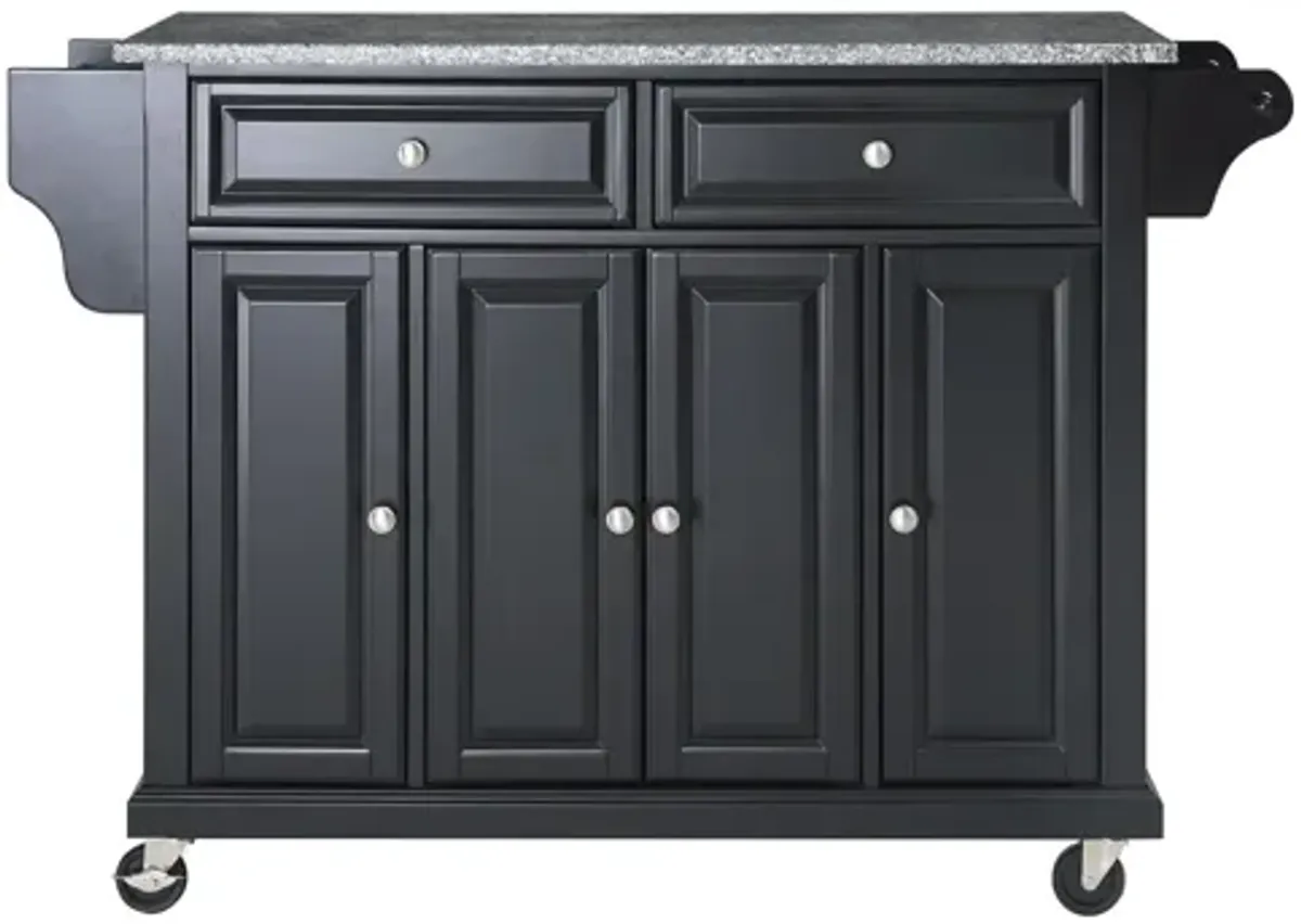 Solid Granite Top Kitchen Cart/Island in Black