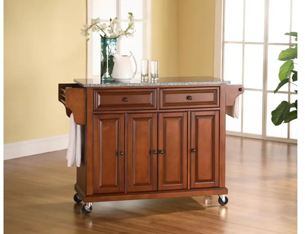 Solid Granite Top Kitchen Cart/Island in Classic Cherry