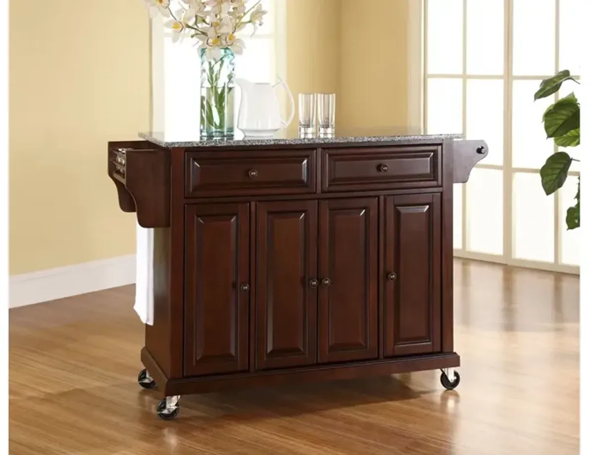 Solid Granite Top Kitchen Cart/Island in Vintage Mahogany