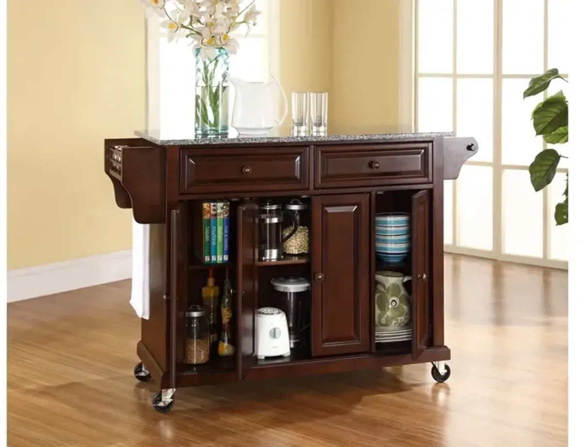 Solid Granite Top Kitchen Cart/Island in Vintage Mahogany