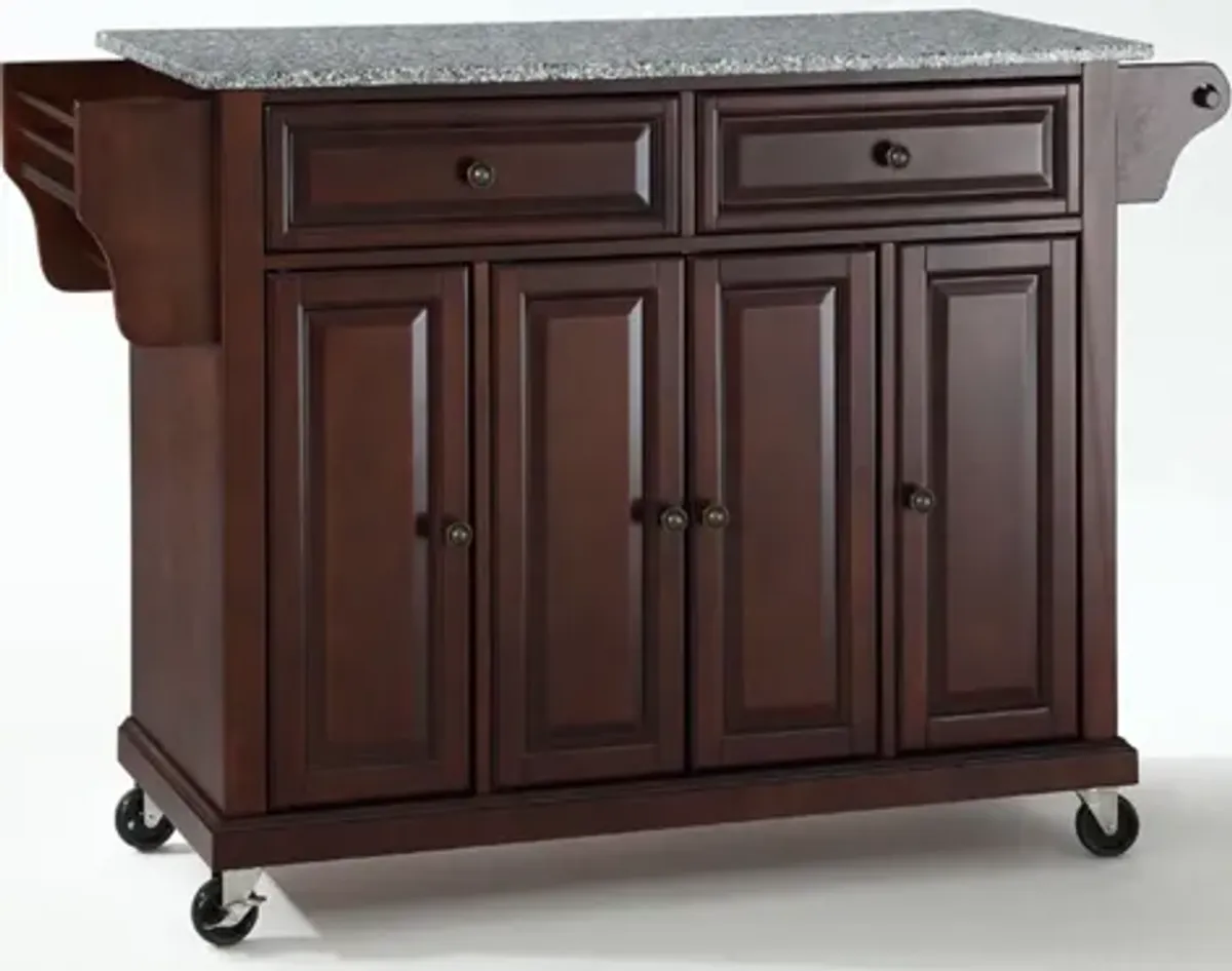 Solid Granite Top Kitchen Cart/Island in Vintage Mahogany