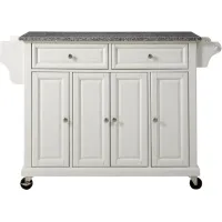 Solid Granite Top Kitchen Cart/Island in White