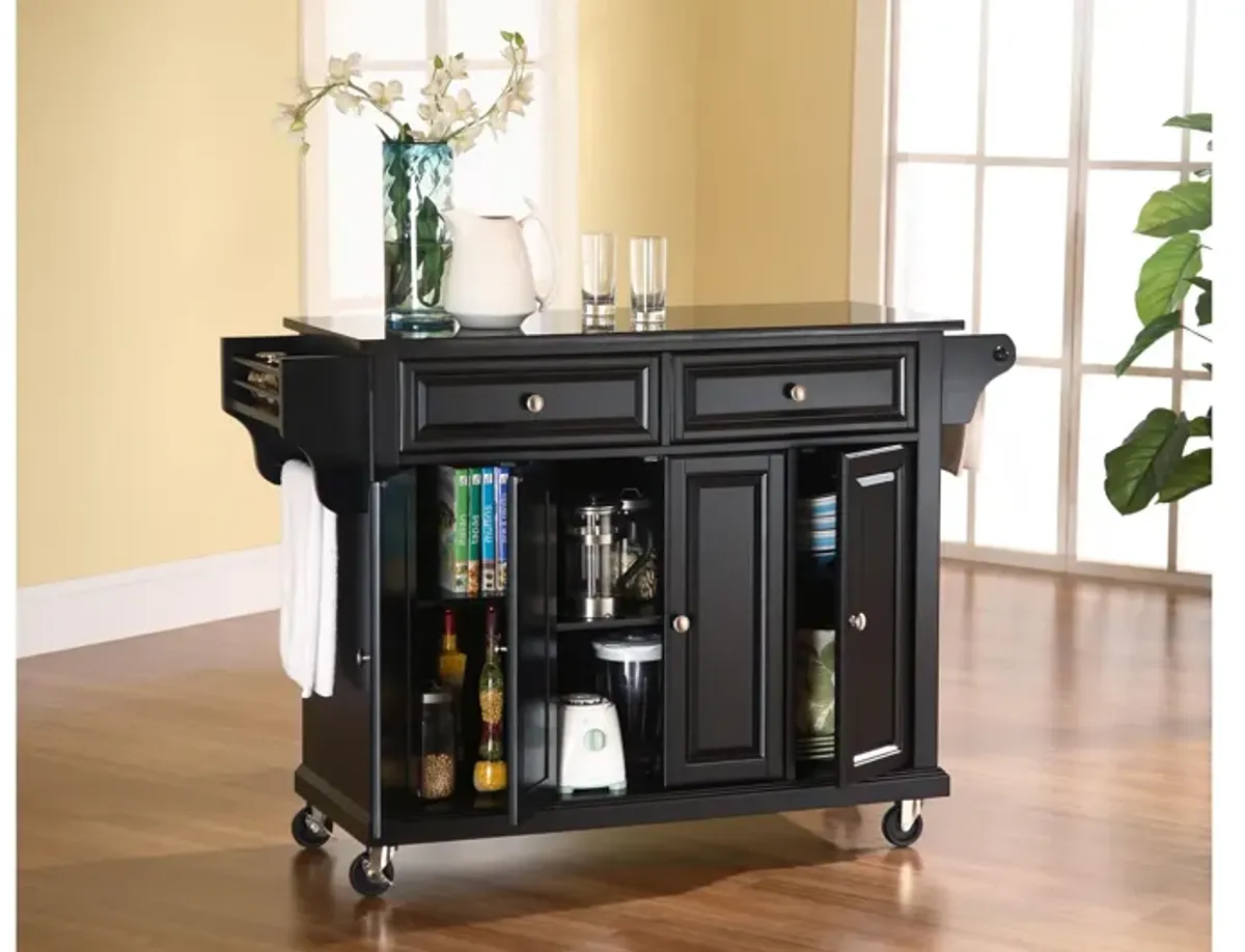 Solid Black Granite Top Kitchen Cart/Island in Black