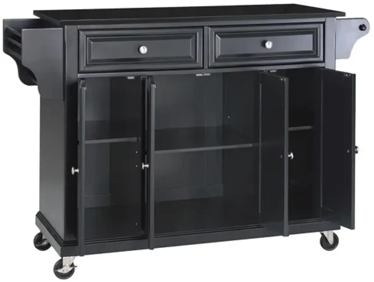 Solid Black Granite Top Kitchen Cart/Island in Black