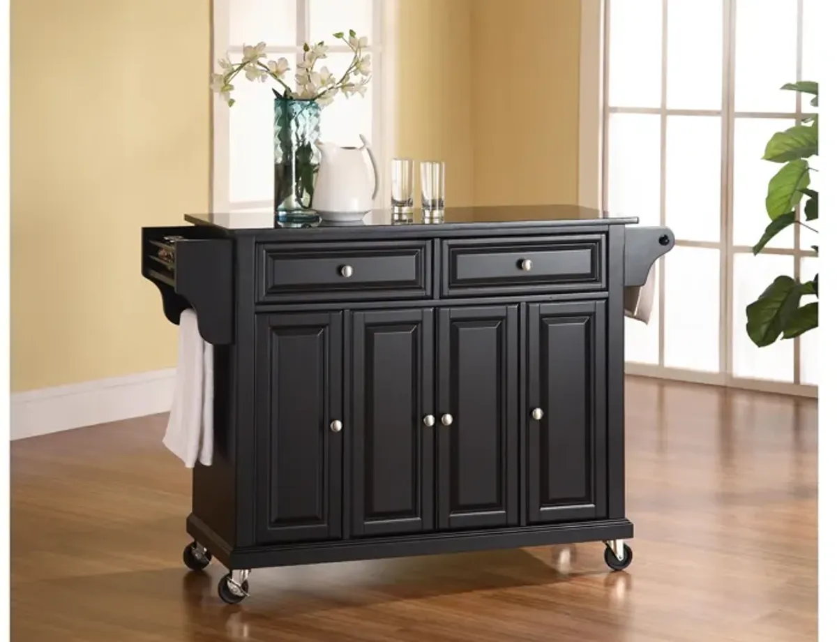 Solid Black Granite Top Kitchen Cart/Island in Black