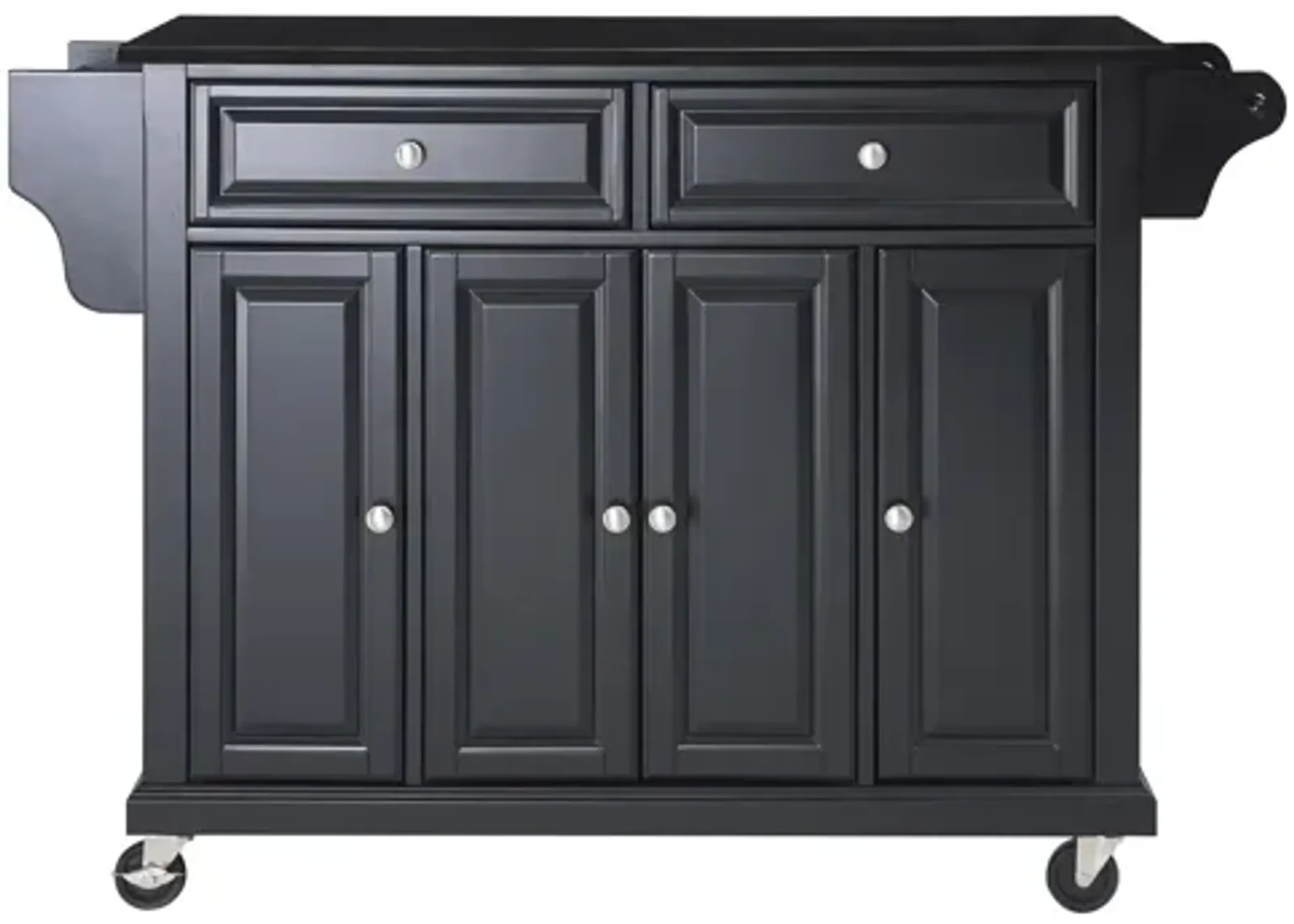 Solid Black Granite Top Kitchen Cart/Island in Black