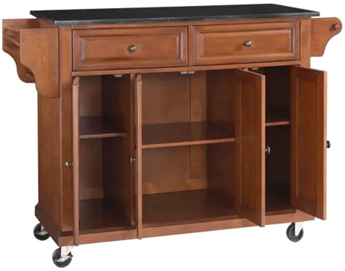 Solid Black Granite Top Kitchen Cart/Island in Classic Cherry