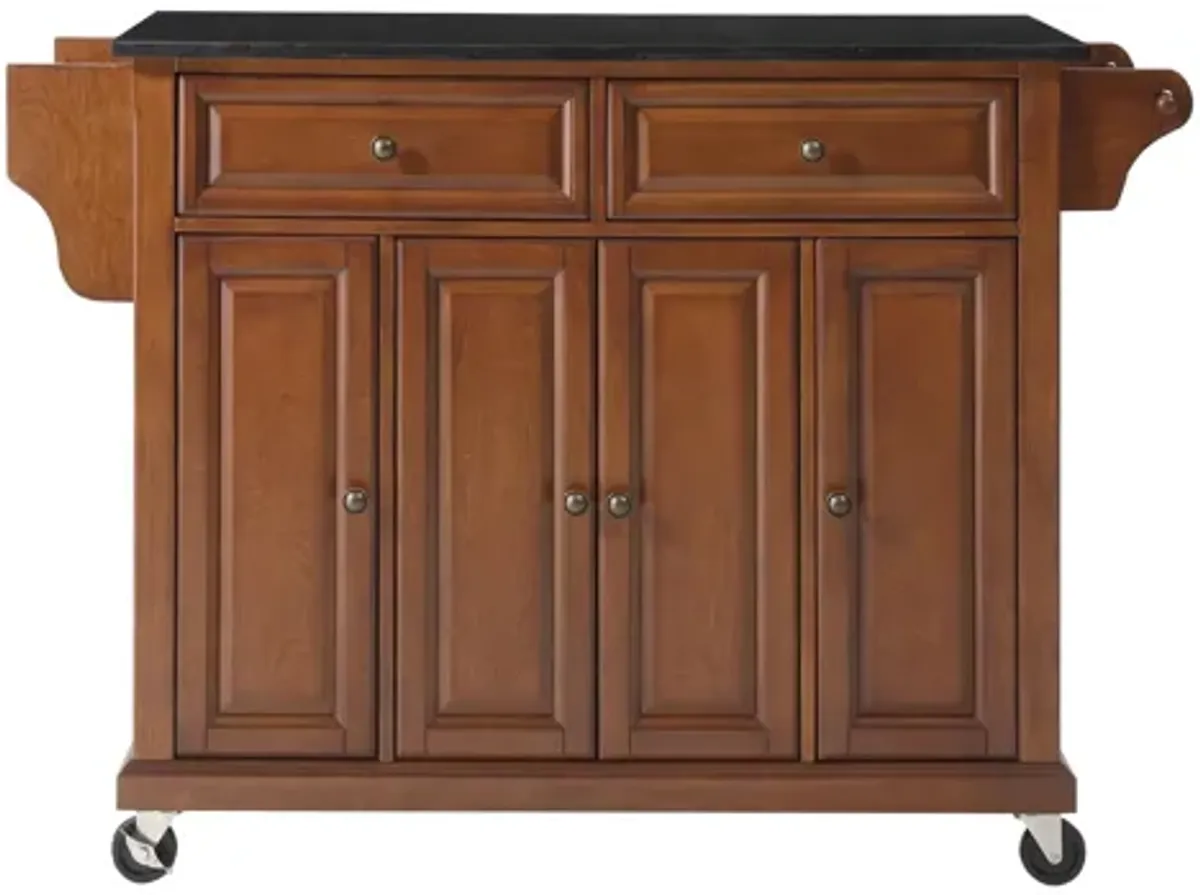 Solid Black Granite Top Kitchen Cart/Island in Classic Cherry