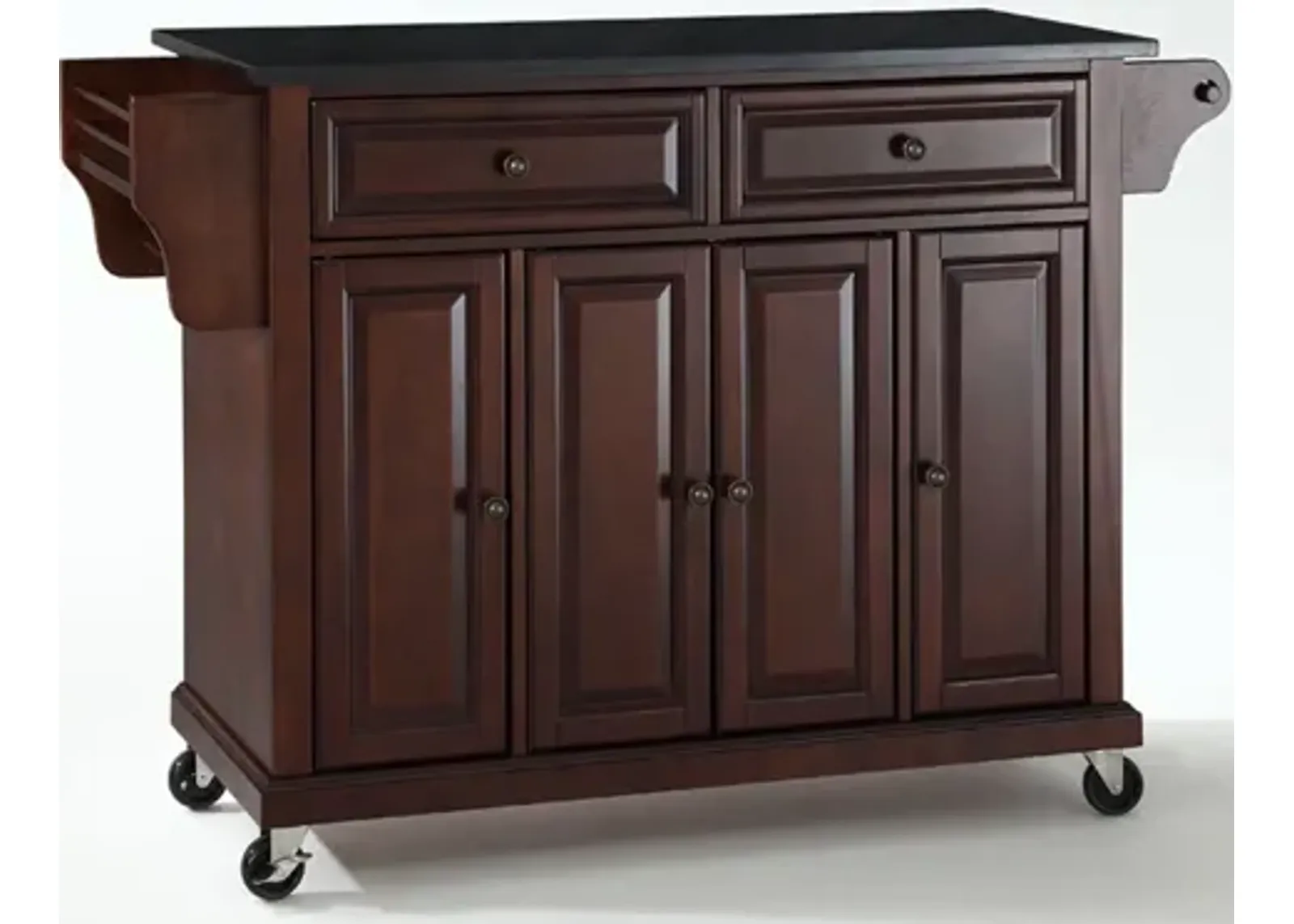 Solid Black Granite Top Kitchen Cart/Island in Vintage Mahogany