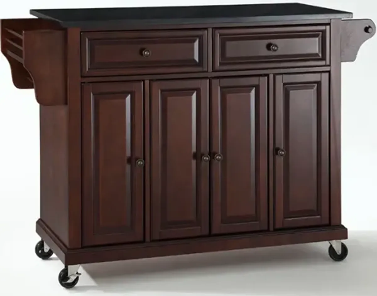 Solid Black Granite Top Kitchen Cart/Island in Vintage Mahogany