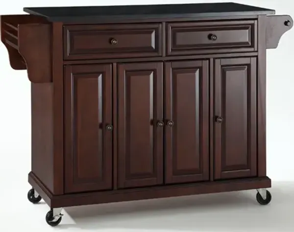 Solid Black Granite Top Kitchen Cart/Island in Vintage Mahogany