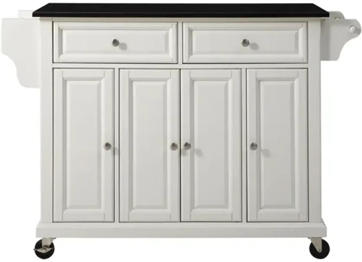 Solid Black Granite Top Kitchen Cart/Island in White