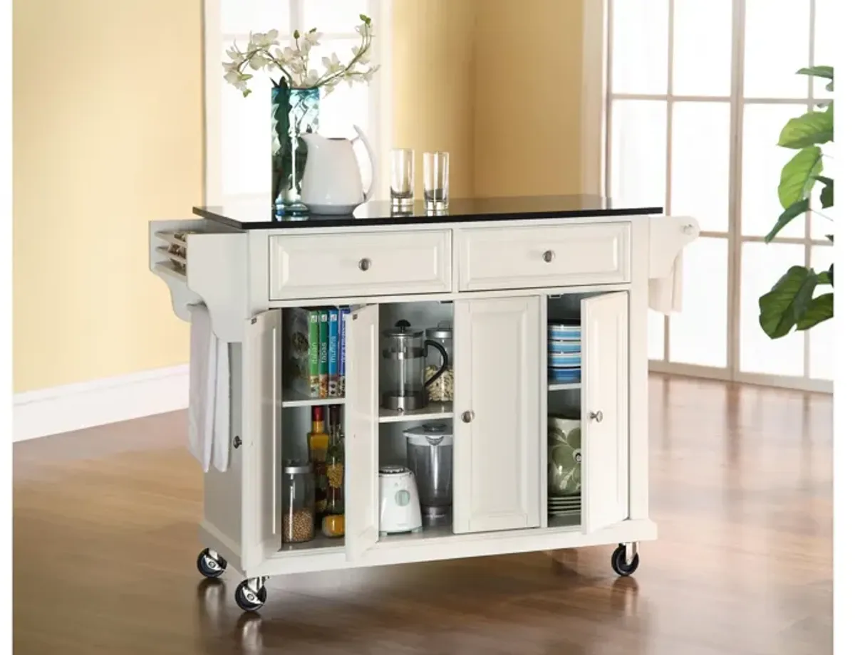 Solid Black Granite Top Kitchen Cart/Island in White