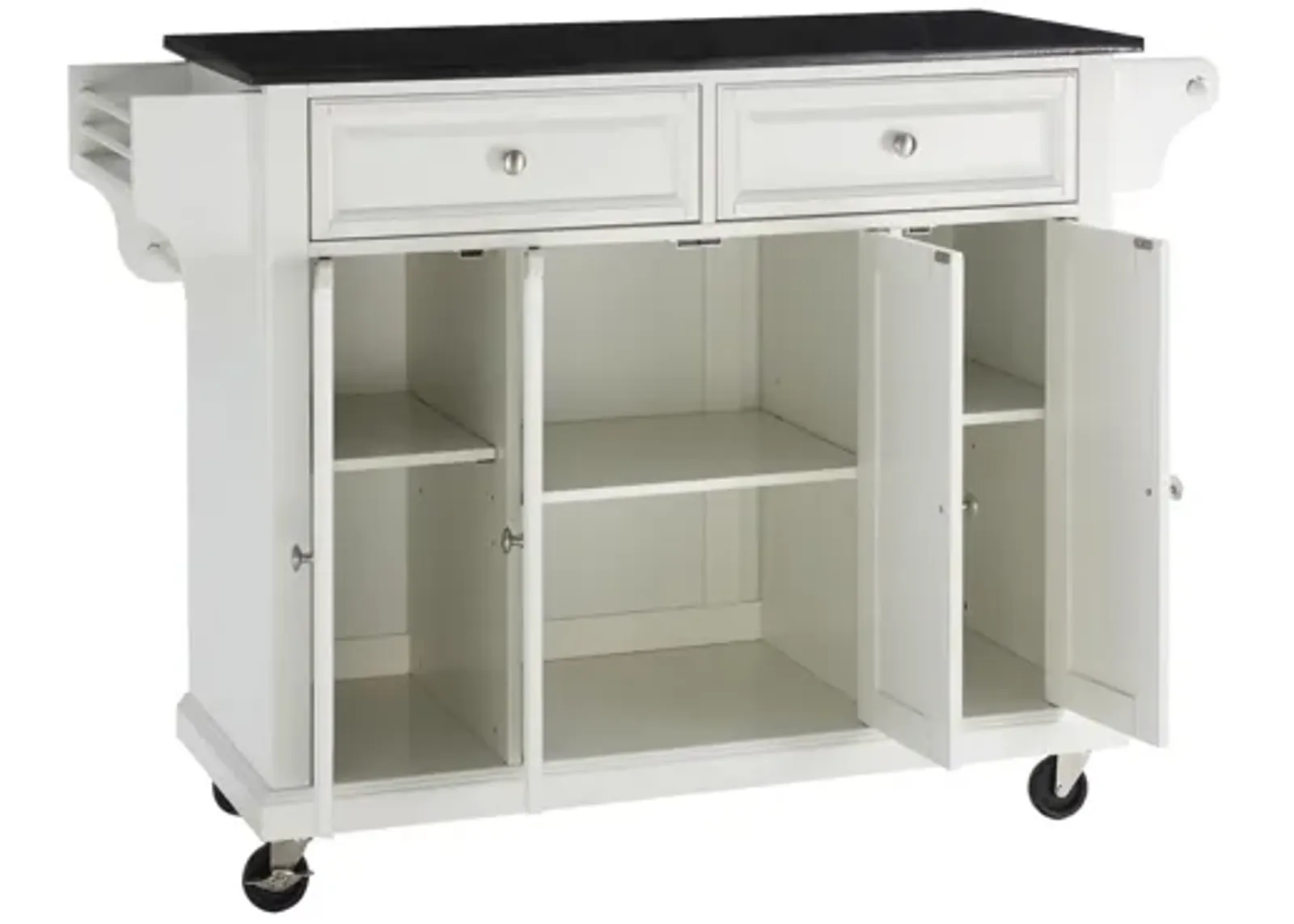 Solid Black Granite Top Kitchen Cart/Island in White