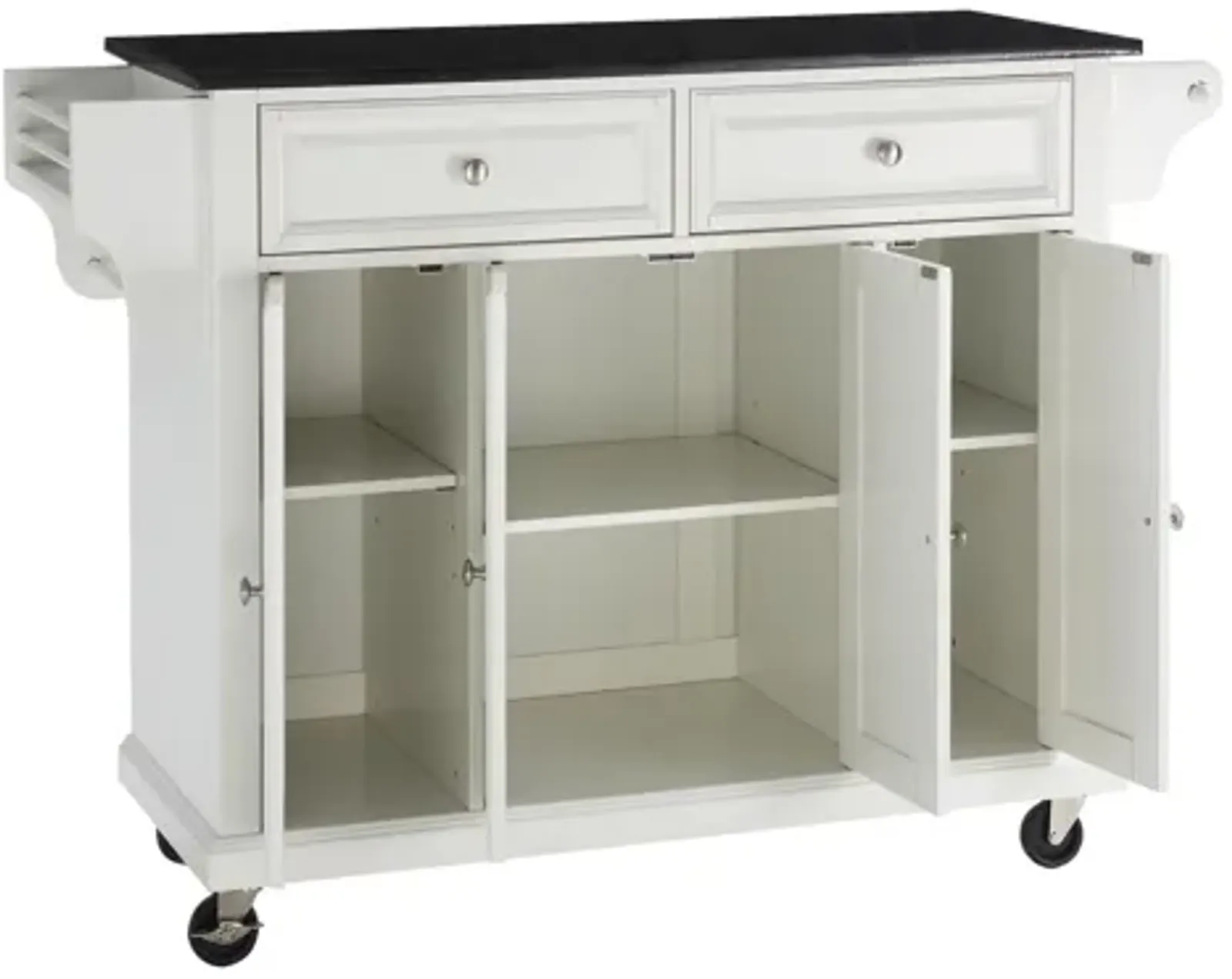 Solid Black Granite Top Kitchen Cart/Island in White