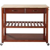 Natural Wood Top Kitchen Cart/Island with Optional Stool Storage in Classic Cherry