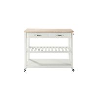 Natural Wood Top Kitchen Cart/Island with Optional Stool Storage in White