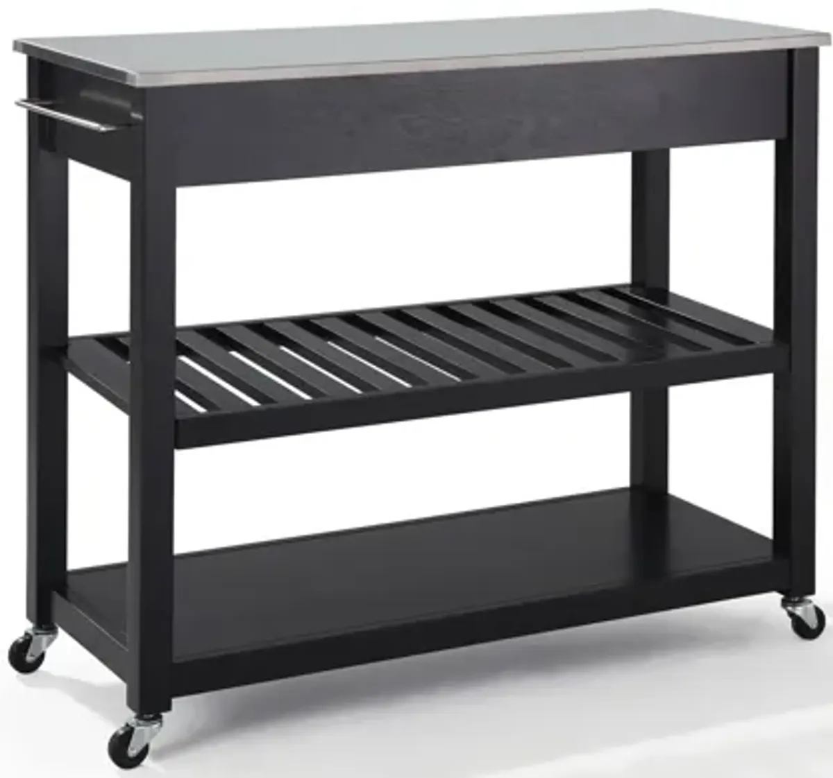 Stainless Steel Top Kitchen Cart/Island with Optional Stool Storage in Black