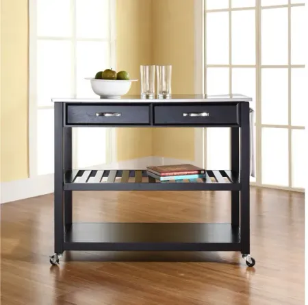 Stainless Steel Top Kitchen Cart/Island with Optional Stool Storage in Black