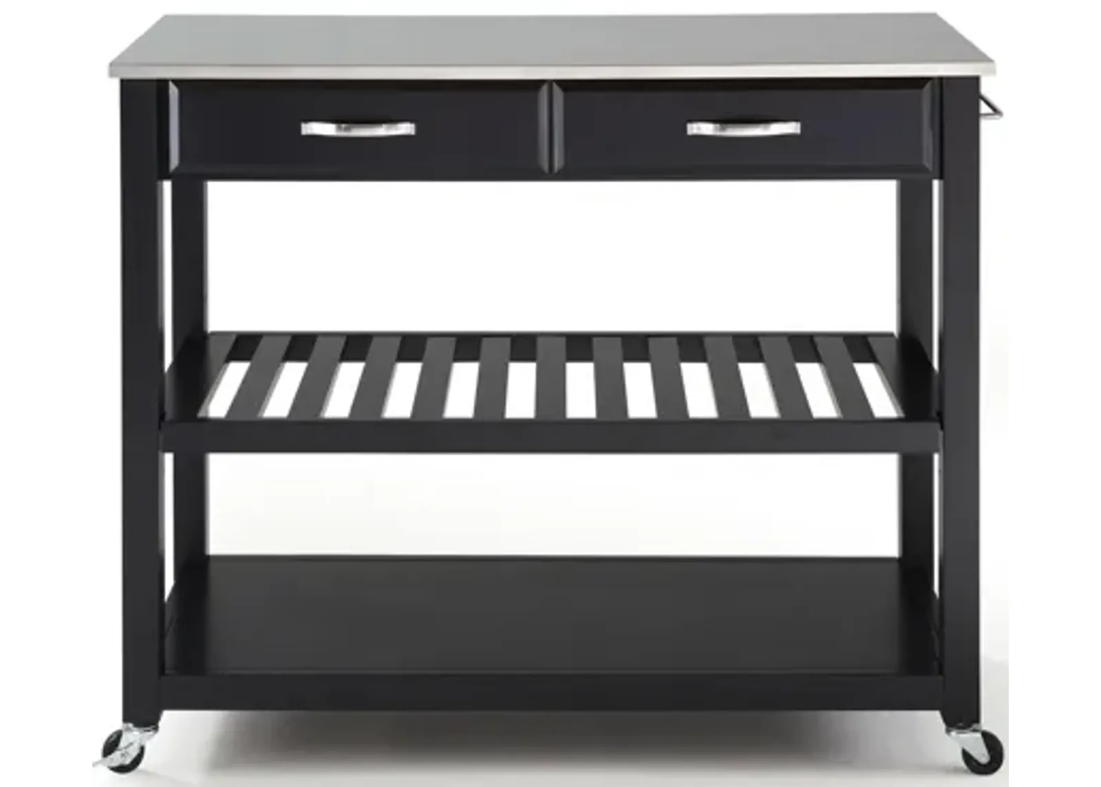 Stainless Steel Top Kitchen Cart/Island with Optional Stool Storage in Black