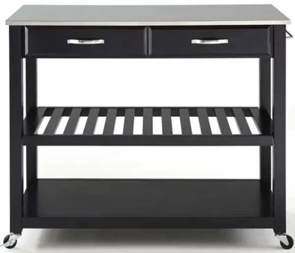 Stainless Steel Top Kitchen Cart/Island with Optional Stool Storage in Black