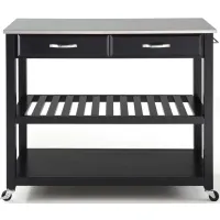 Stainless Steel Top Kitchen Cart/Island with Optional Stool Storage in Black