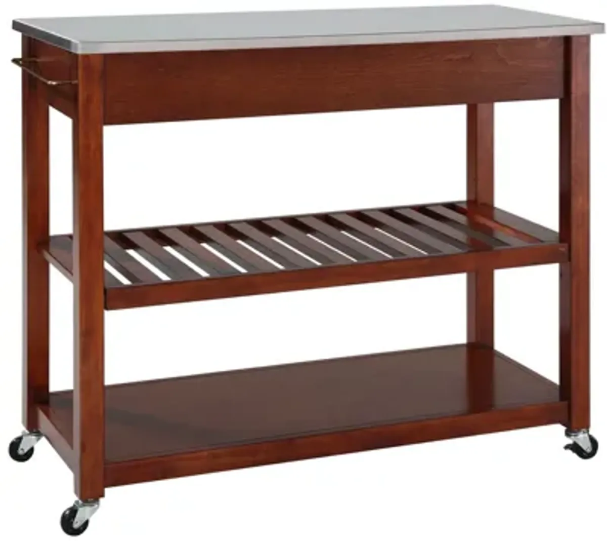 Stainless Steel Top Kitchen Cart/Island with Optional Stool Storage in Classic Cherry