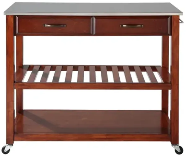 Stainless Steel Top Kitchen Cart/Island with Optional Stool Storage in Classic Cherry