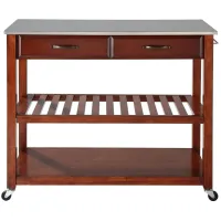 Stainless Steel Top Kitchen Cart/Island with Optional Stool Storage in Classic Cherry