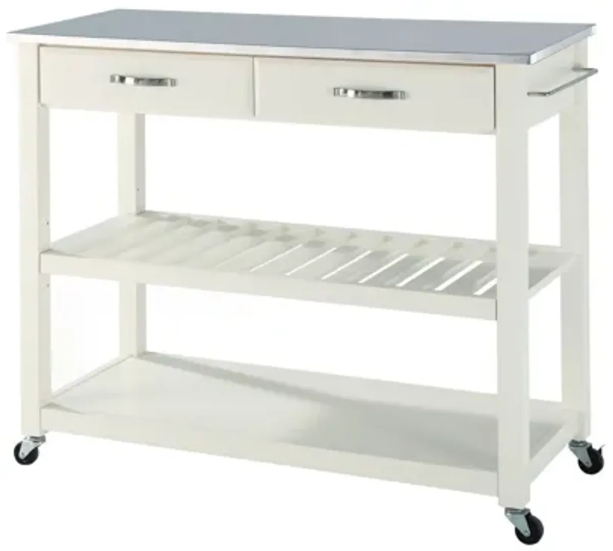 Stainless Steel Top Kitchen Cart/Island with Optional Stool Storage in White