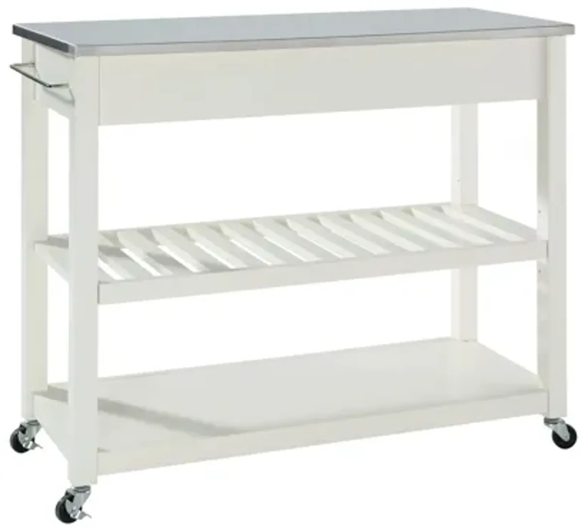 Stainless Steel Top Kitchen Cart/Island with Optional Stool Storage in White