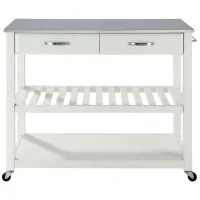 Stainless Steel Top Kitchen Cart/Island with Optional Stool Storage in White