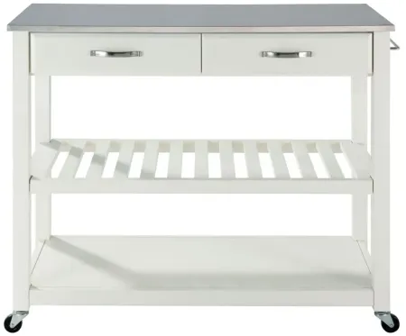 Stainless Steel Top Kitchen Cart/Island with Optional Stool Storage in White