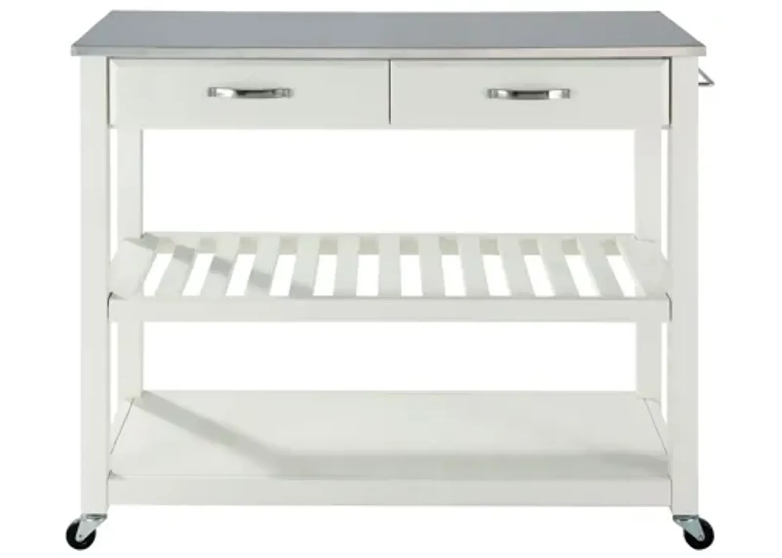 Stainless Steel Top Kitchen Cart/Island with Optional Stool Storage in White