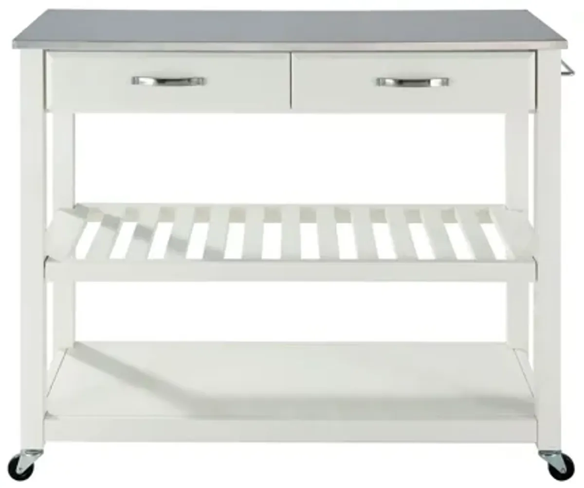 Stainless Steel Top Kitchen Cart/Island with Optional Stool Storage in White