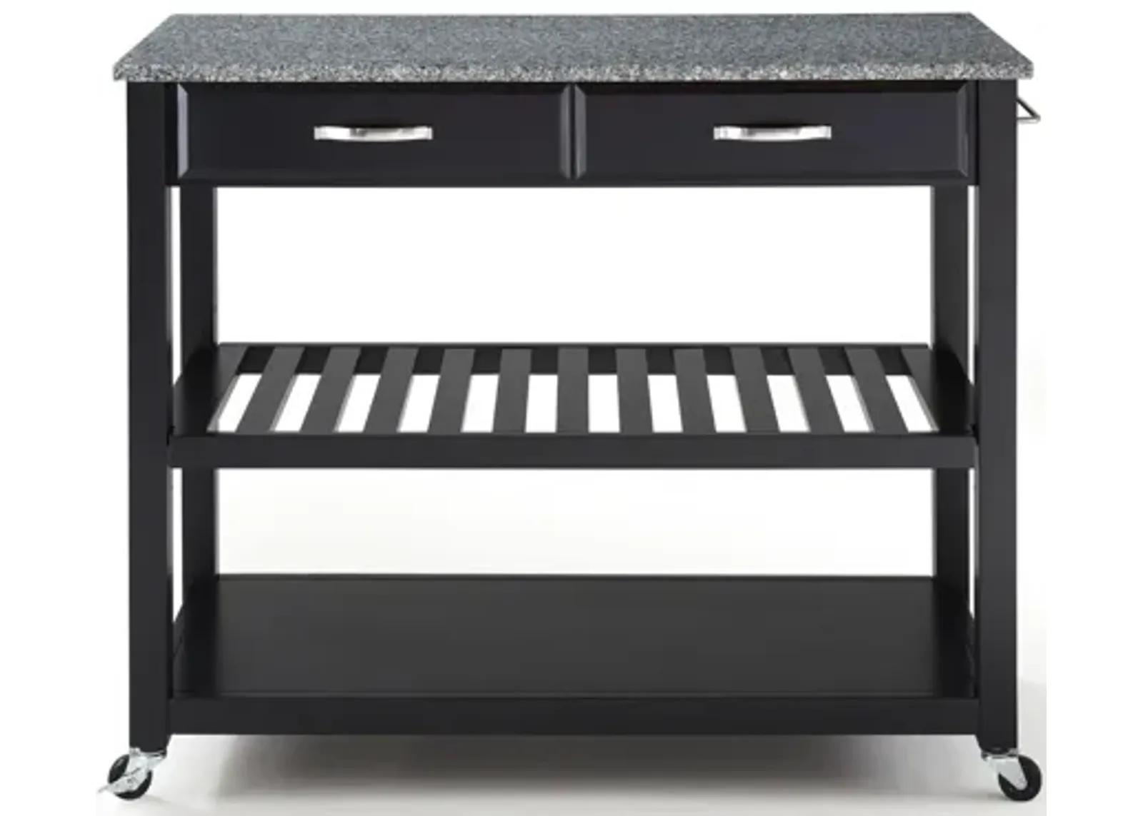 Solid Granite Top Kitchen Cart/Island with Optional Stool Storage in Black